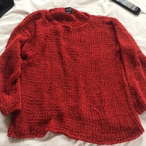 Eileen Fisher red “crochet” sweater